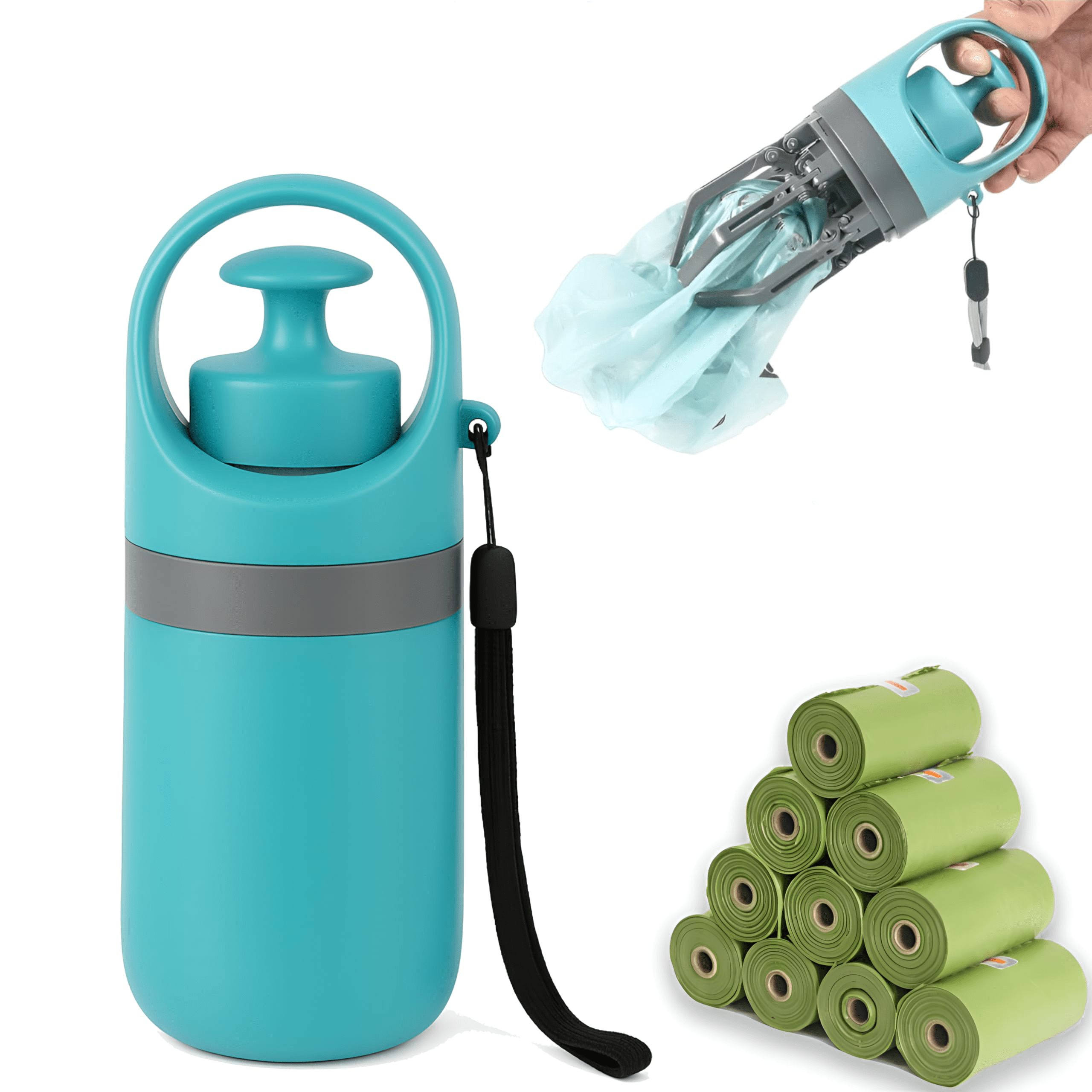 Dog Pooper Scooper for Yard with 150 Waste Bags – Heavy Duty, Portable Pet Waste Picker Upper for Easy Clean Up – Long Handle Design Keeps Hands Clean & Yard Fresh