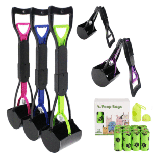 Poop Scooper for Dogs – Heavy Duty Long Handle Pet Pooper Scooper with 180 Leak-Proof Bags & Dispenser | Premium Dog Waste Pick Up Set for Yard, Lawn & Outdoor Clean Up